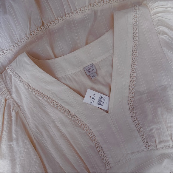 LOFT Flutter Sleeve V-Neck Tiered Embroidered Maxi Dress In Cream NWT Size S - Picture 8 of 10